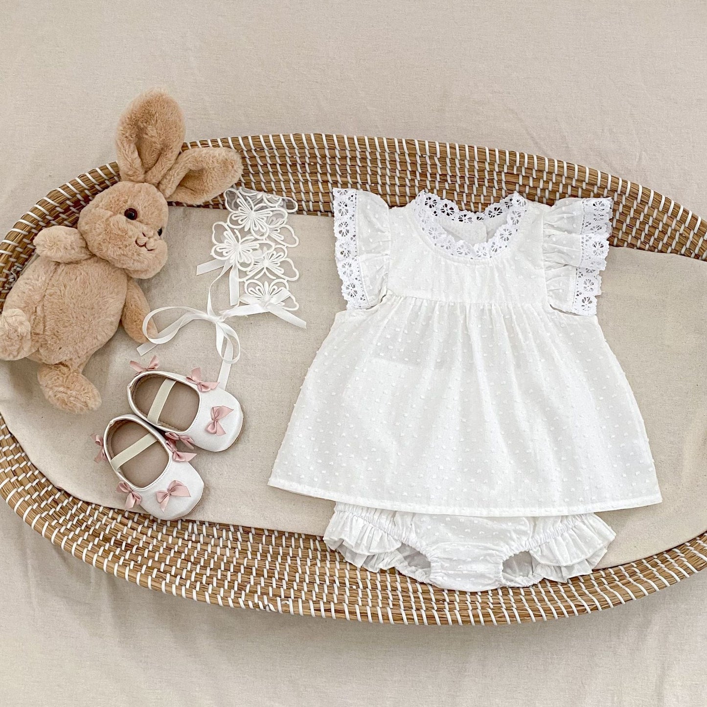 半袖セットアップ エンボスドットレースチュニックブラウス+ブルマパンツセットアップ 2点セット【mh0010153】