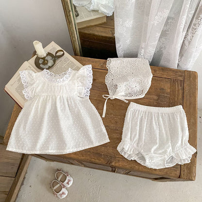 半袖セットアップ エンボスドットレースチュニックブラウス+ブルマパンツセットアップ 2点セット【mh0010153】