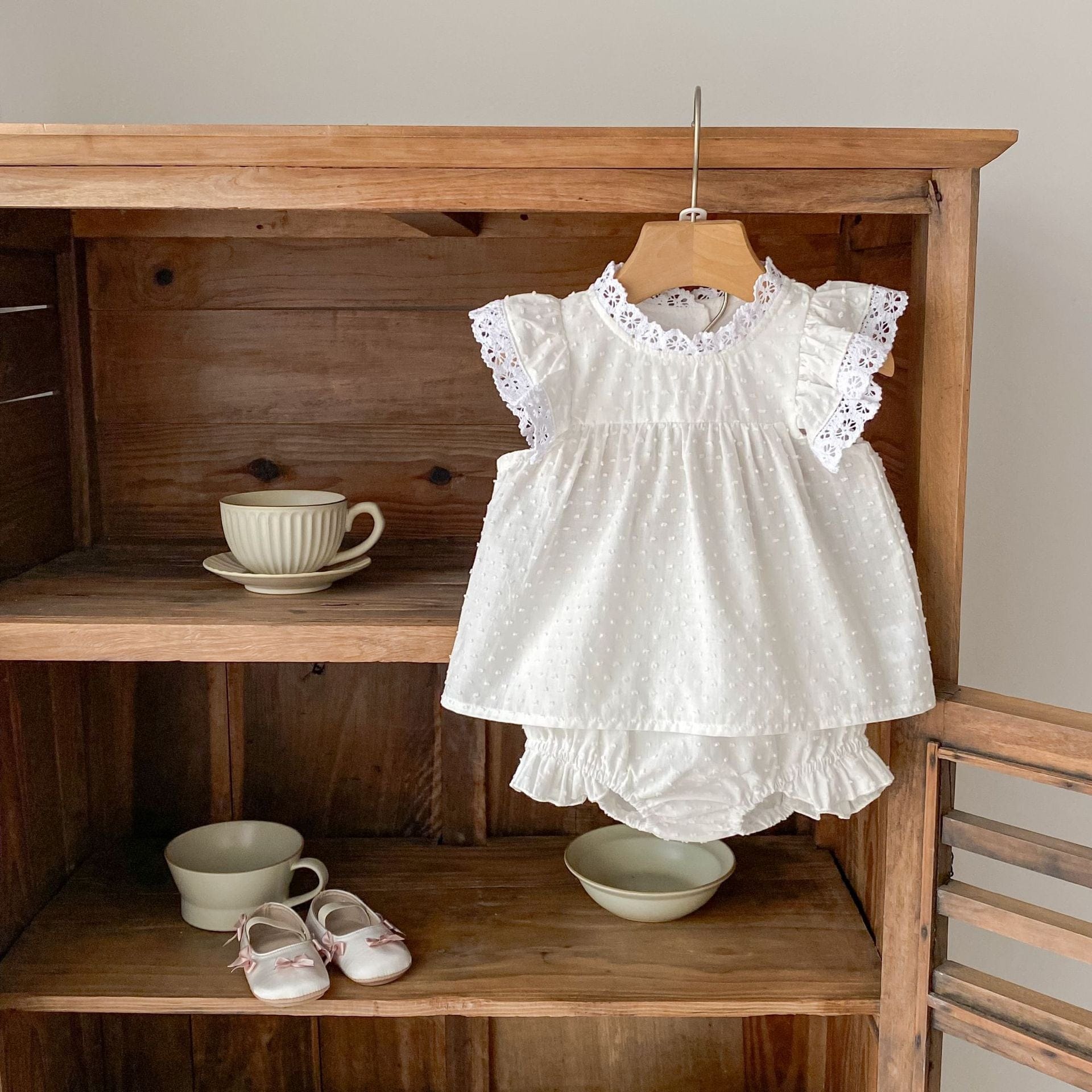 半袖セットアップ エンボスドットレースチュニックブラウス+ブルマパンツセットアップ 2点セット【mh0010153】