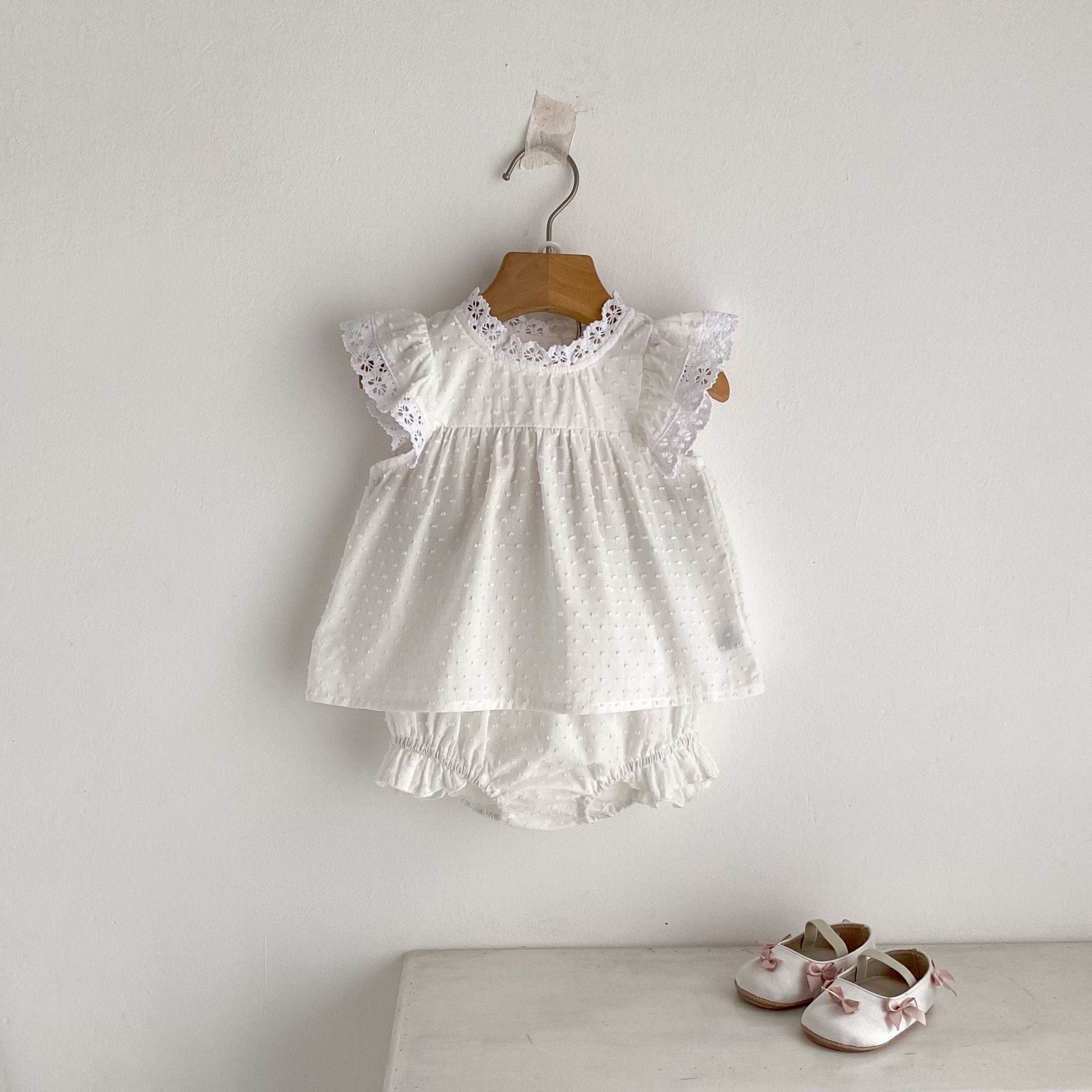 半袖セットアップ エンボスドットレースチュニックブラウス+ブルマパンツセットアップ 2点セット【mh0010153】