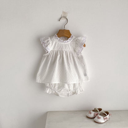 半袖セットアップ エンボスドットレースチュニックブラウス+ブルマパンツセットアップ 2点セット【mh0010153】