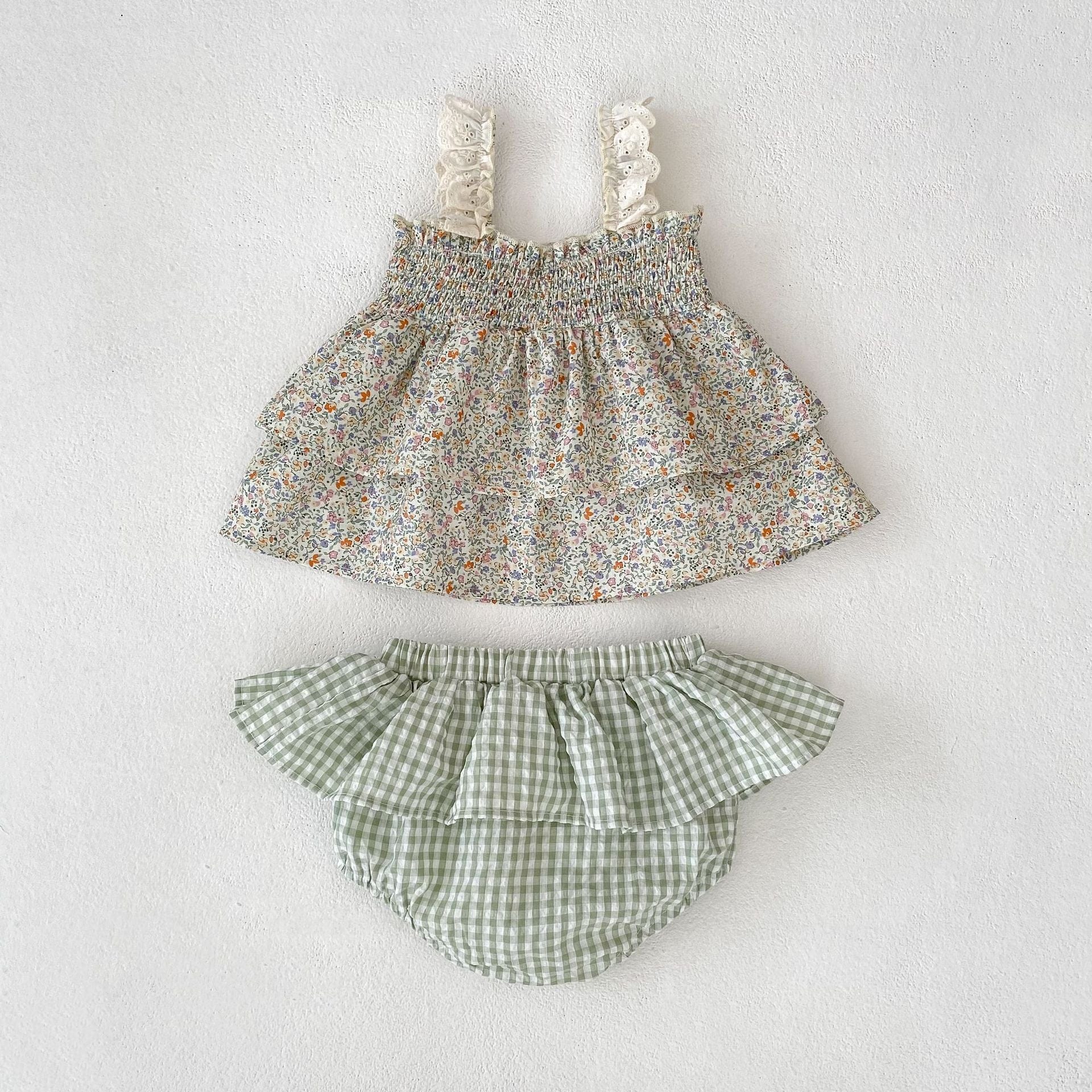 ノースリーブセットアップ ビッグリボンキャミソールブラウス+フリルブルマパンツセットアップ 2点セット【mh0010157】