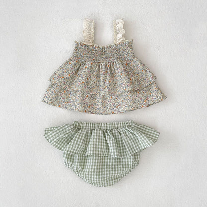 ノースリーブセットアップ ビッグリボンキャミソールブラウス+フリルブルマパンツセットアップ 2点セット【mh0010157】