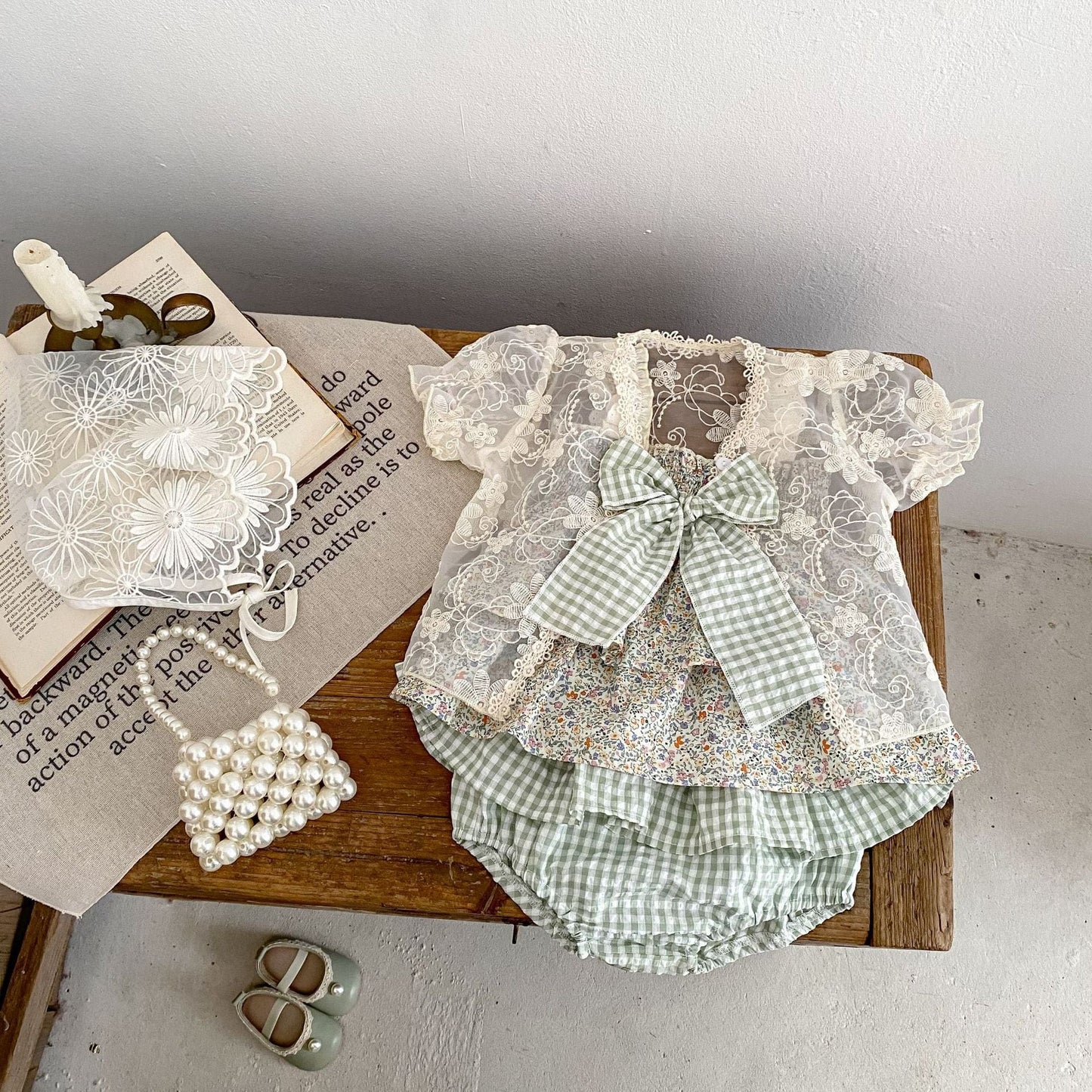 ノースリーブセットアップ ビッグリボンキャミソールブラウス+フリルブルマパンツセットアップ 2点セット【mh0010157】