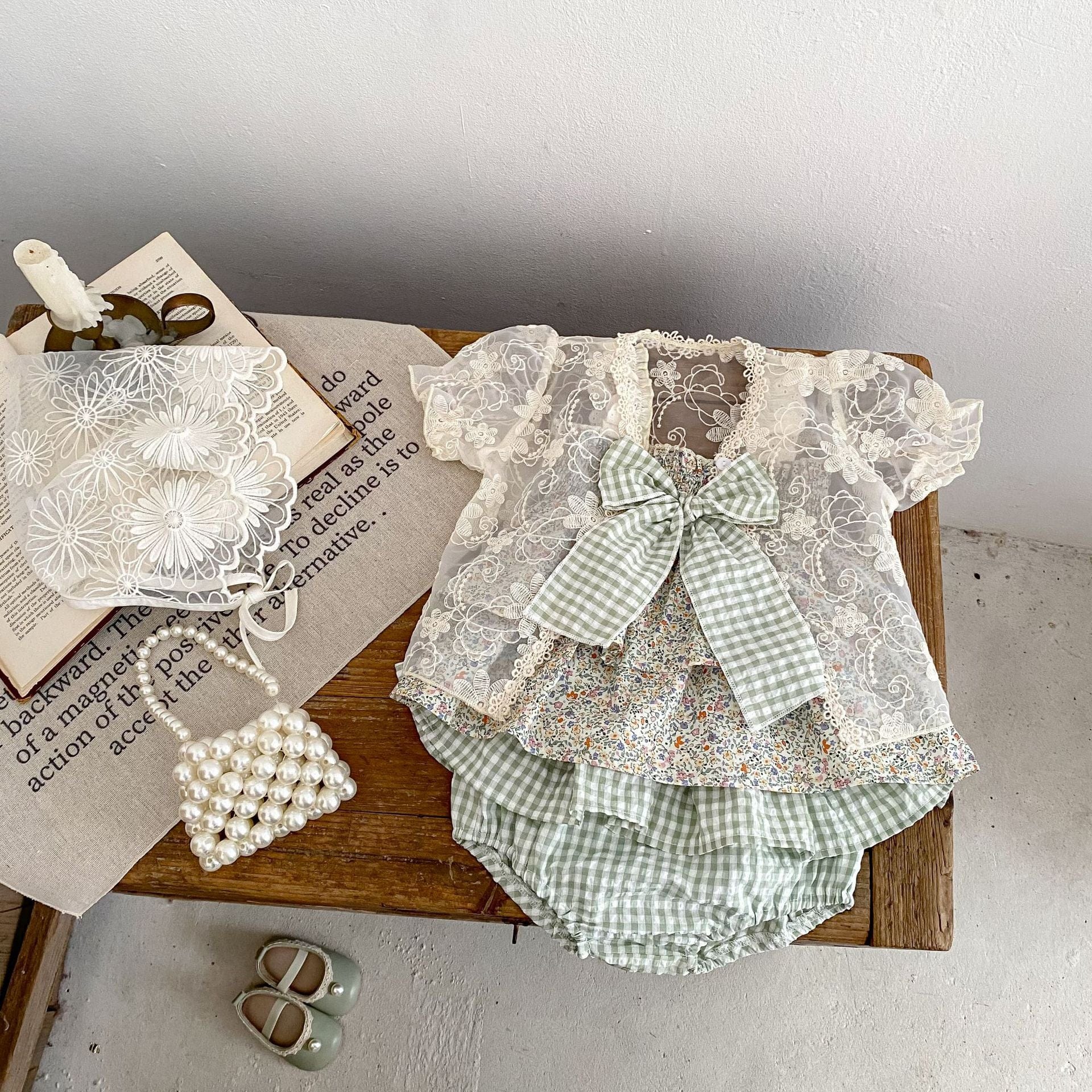 ノースリーブセットアップ ビッグリボンキャミソールブラウス+フリルブルマパンツセットアップ 2点セット【mh0010157】