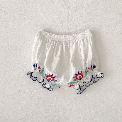 ノースリーブセットアップ ボヘミアン刺繍キャミソールトップス+フリルショートパンツセットアップ 2点セット【mh0010161】