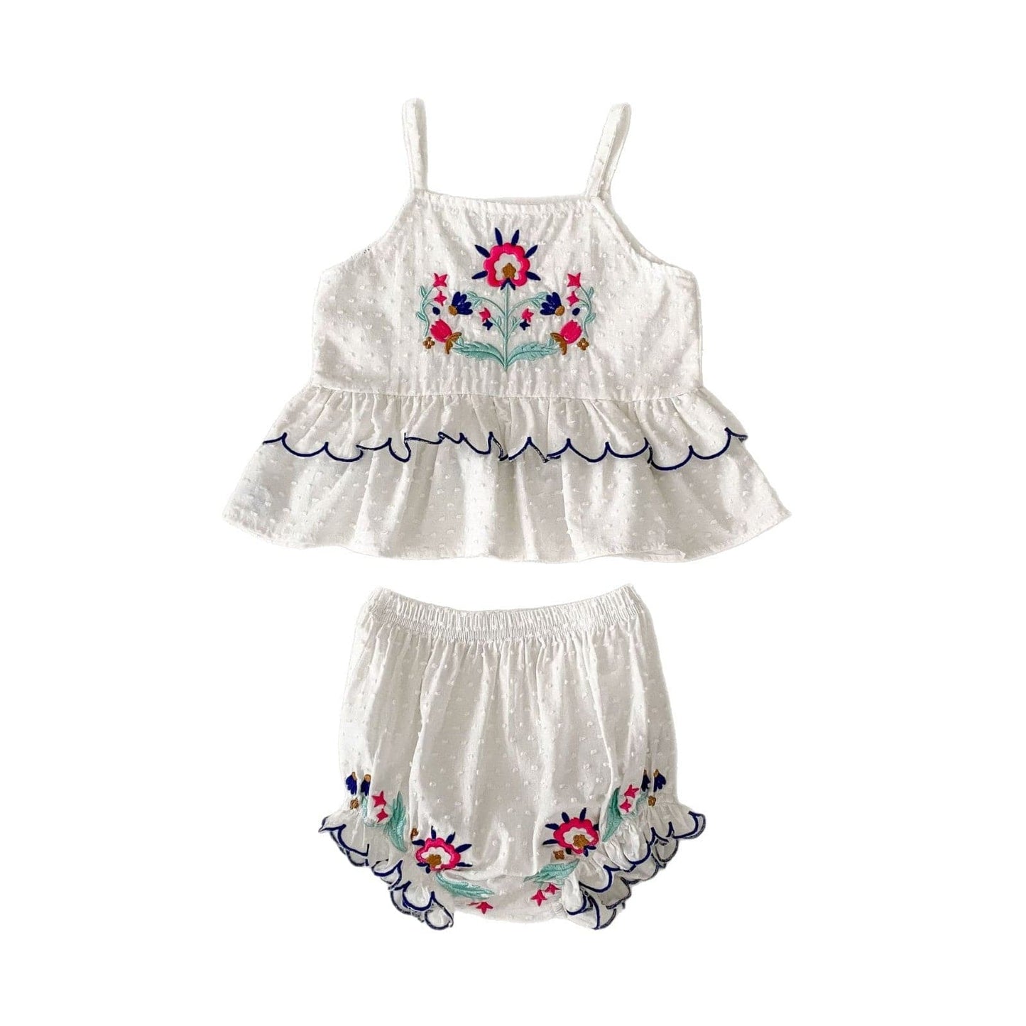 ノースリーブセットアップ ボヘミアン刺繍キャミソールトップス+フリルショートパンツセットアップ 2点セット【mh0010161】