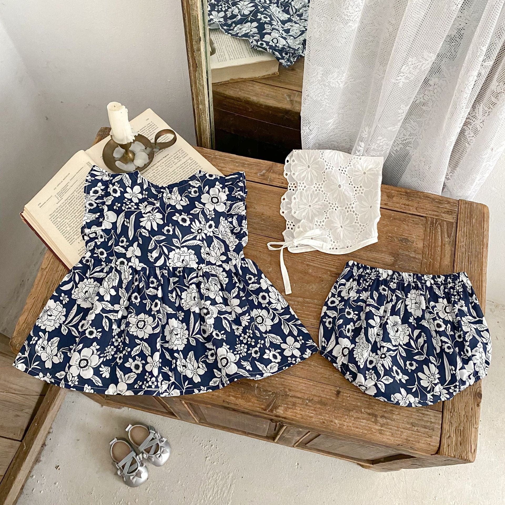 ノースリーブセットアップ 花柄シックノースリーブチュニック+ブルマパンツセットアップ 2点セット【mh0010163】