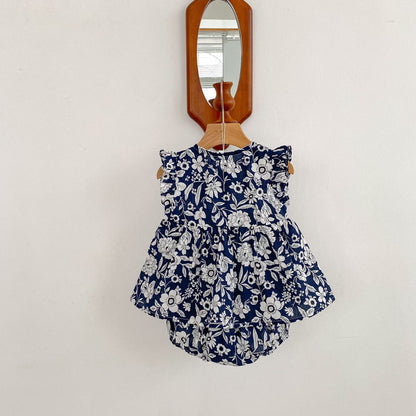 ノースリーブセットアップ 花柄シックノースリーブチュニック+ブルマパンツセットアップ 2点セット【mh0010163】