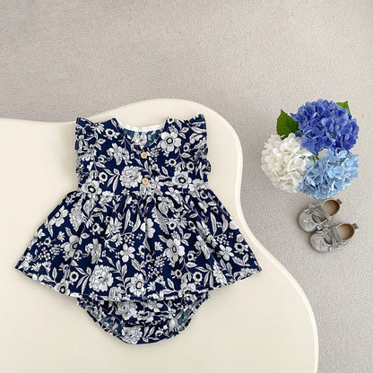 ノースリーブセットアップ 花柄シックノースリーブチュニック+ブルマパンツセットアップ 2点セット【mh0010163】