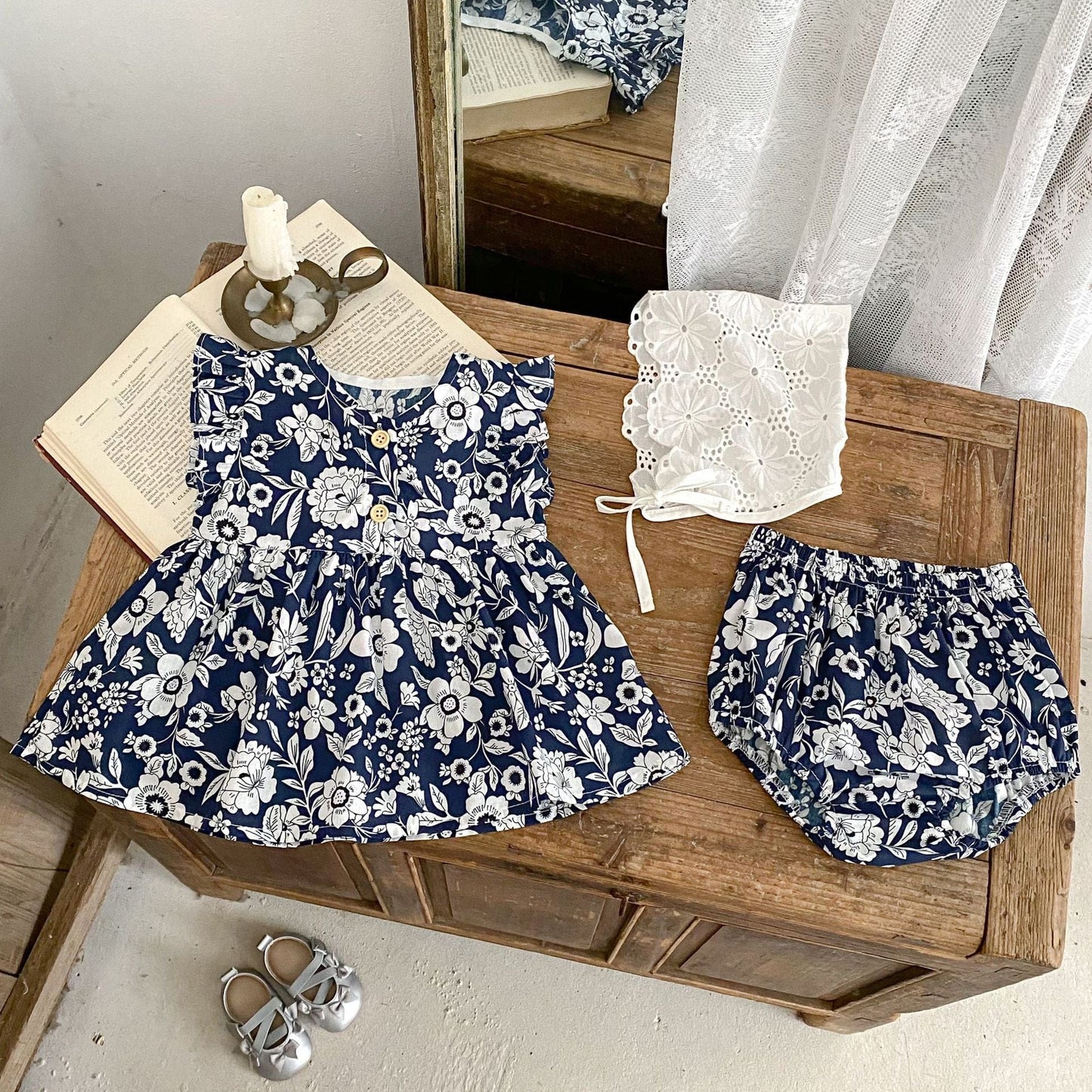 ノースリーブセットアップ 花柄シックノースリーブチュニック+ブルマパンツセットアップ 2点セット【mh0010163】