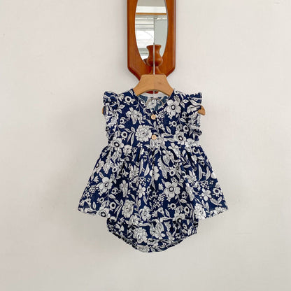 ノースリーブセットアップ 花柄シックノースリーブチュニック+ブルマパンツセットアップ 2点セット【mh0010163】