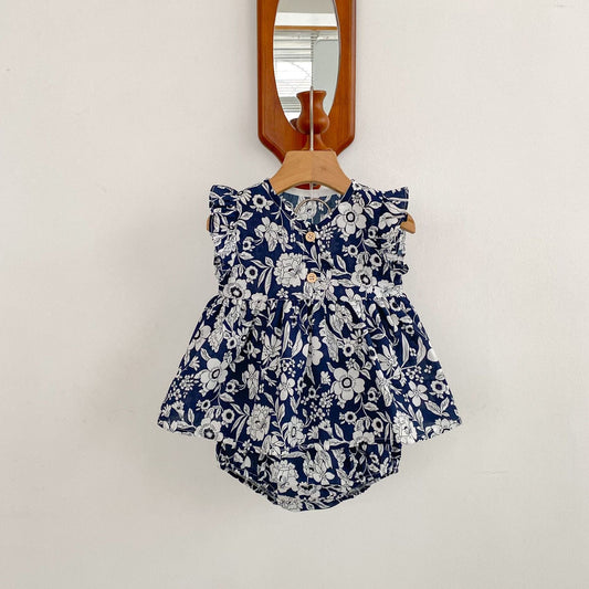 ノースリーブセットアップ 花柄シックノースリーブチュニック+ブルマパンツセットアップ 2点セット【mh0010163】