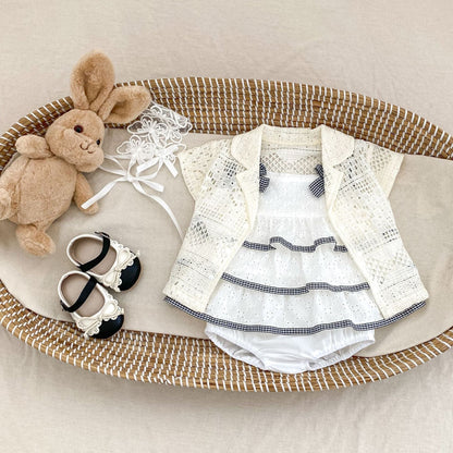 ノースリーブセットアップ チェックリボンティアードフリルチュニックブラウス+ブルマパンツセットアップ 2点セット【mh0010177】