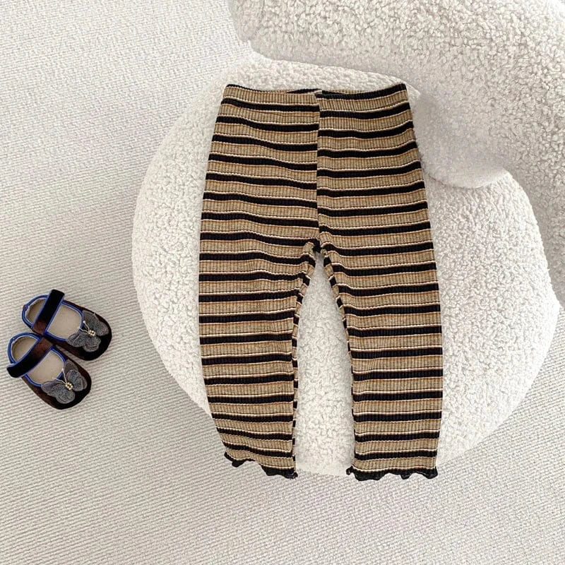 長袖セットアップ ベビーセットアップ 2点セット レトロボーダーフリルサークル襟長袖Tシャツ+ロングパンツ【mh0006983】