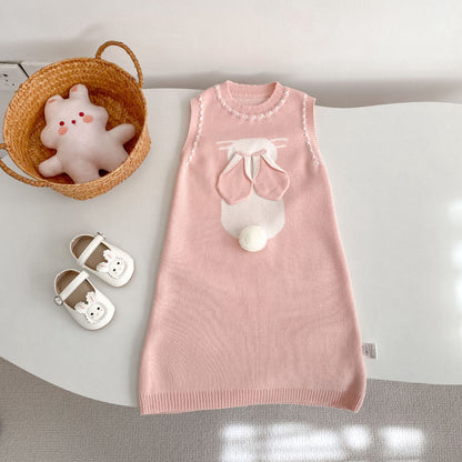 ノースリーブロンパース 3D Bunny Knit Vest & Romper Set 立体 うさぎ ニット ベスト ロンパース【mh0012169】
