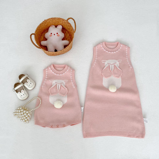 ノースリーブロンパース 3D Bunny Knit Vest & Romper Set 立体 うさぎ ニット ベスト ロンパース【mh0012169】
