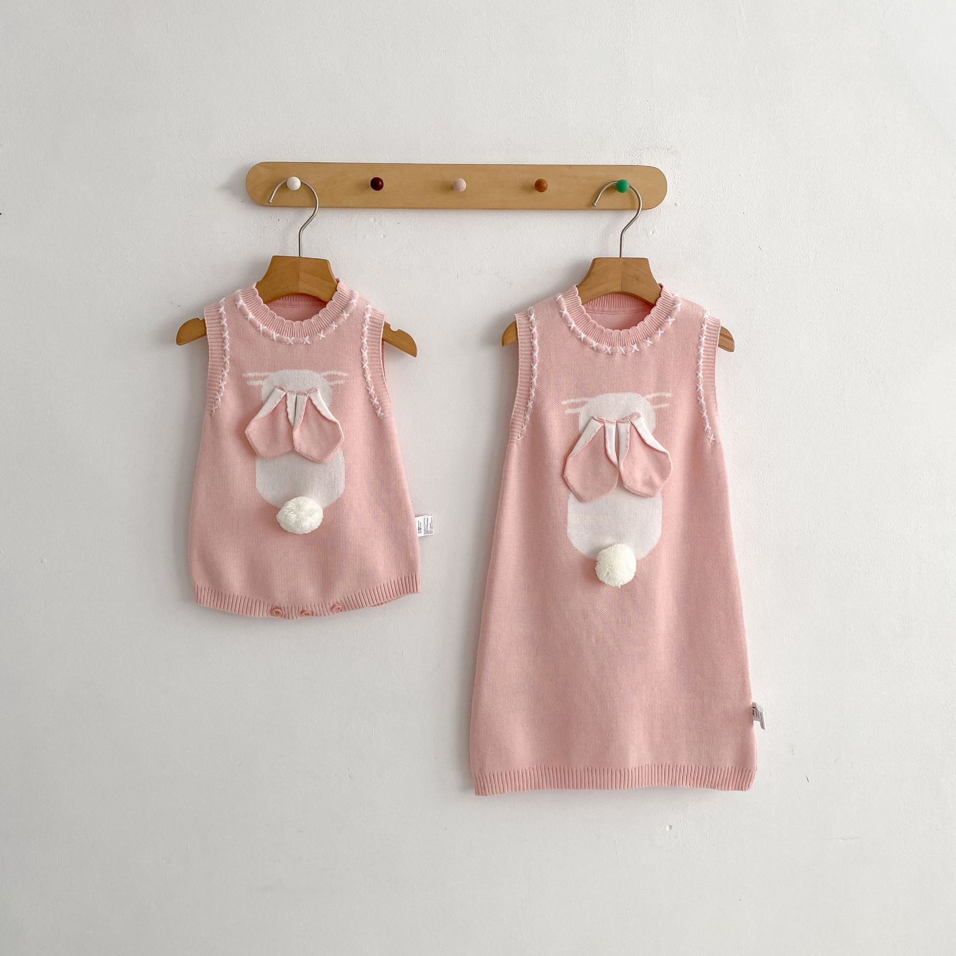 ノースリーブロンパース 3D Bunny Knit Vest & Romper Set 立体 うさぎ ニット ベスト ロンパース【mh0012169】
