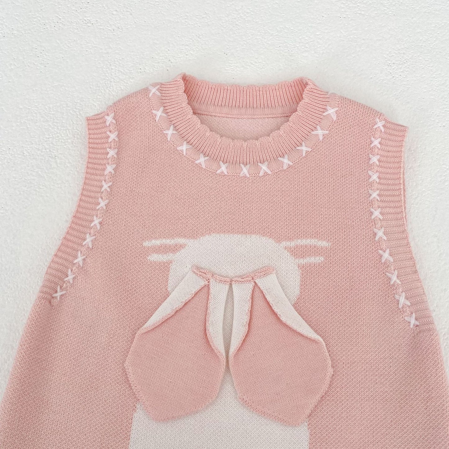 ノースリーブロンパース 3D Bunny Knit Vest & Romper Set 立体 うさぎ ニット ベスト ロンパース【mh0012169】