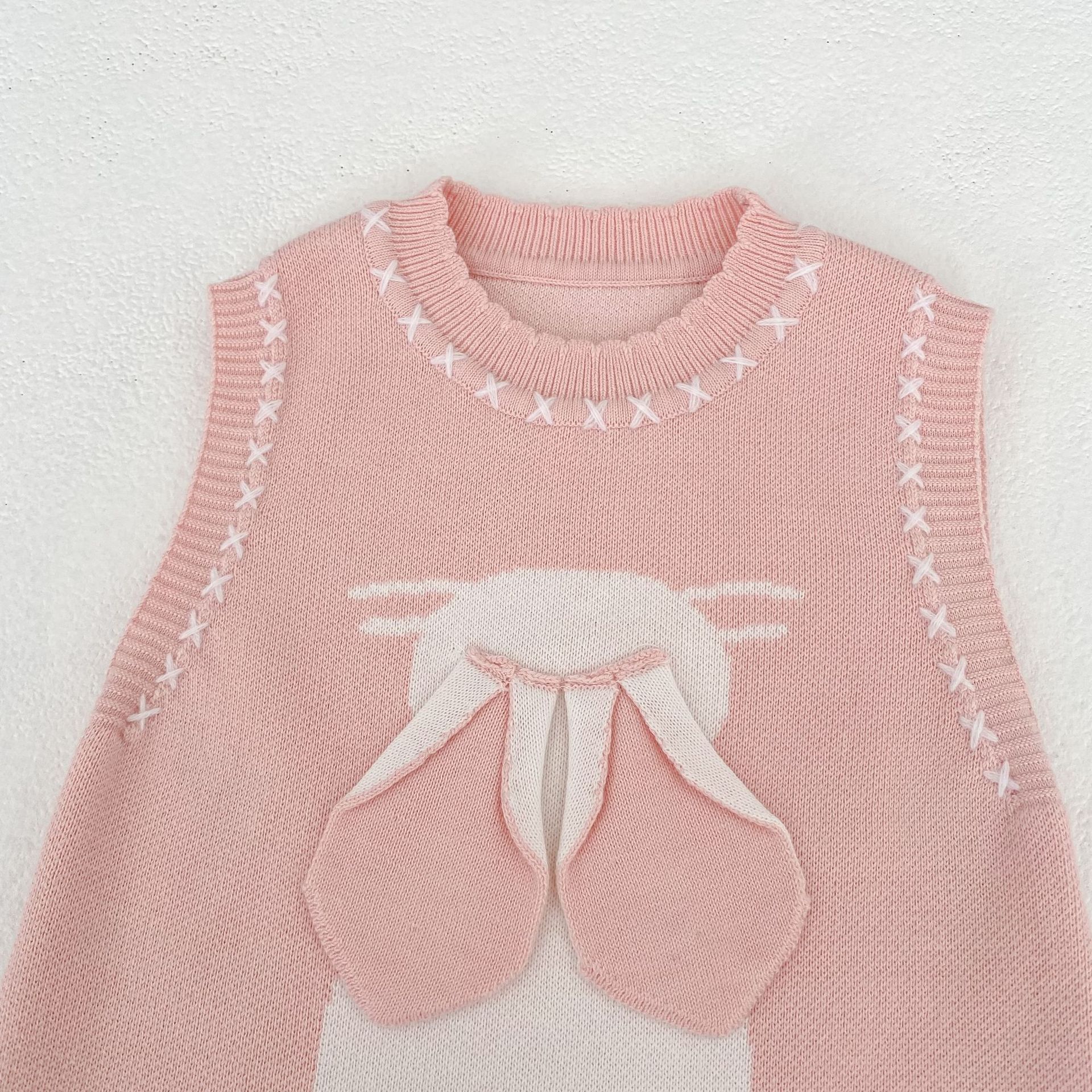 ノースリーブロンパース 3D Bunny Knit Vest & Romper Set 立体 うさぎ ニット ベスト ロンパース【mh0012169】