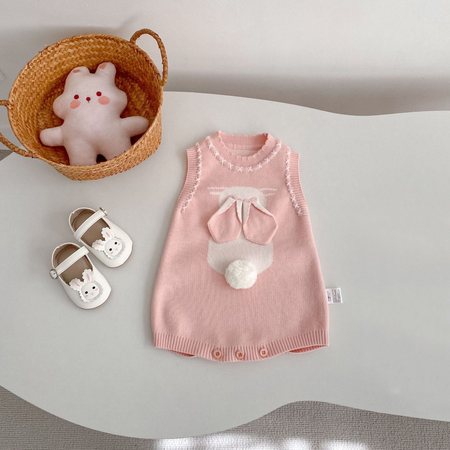 ノースリーブロンパース 3D Bunny Knit Vest & Romper Set 立体 うさぎ ニット ベスト ロンパース【mh0012169】