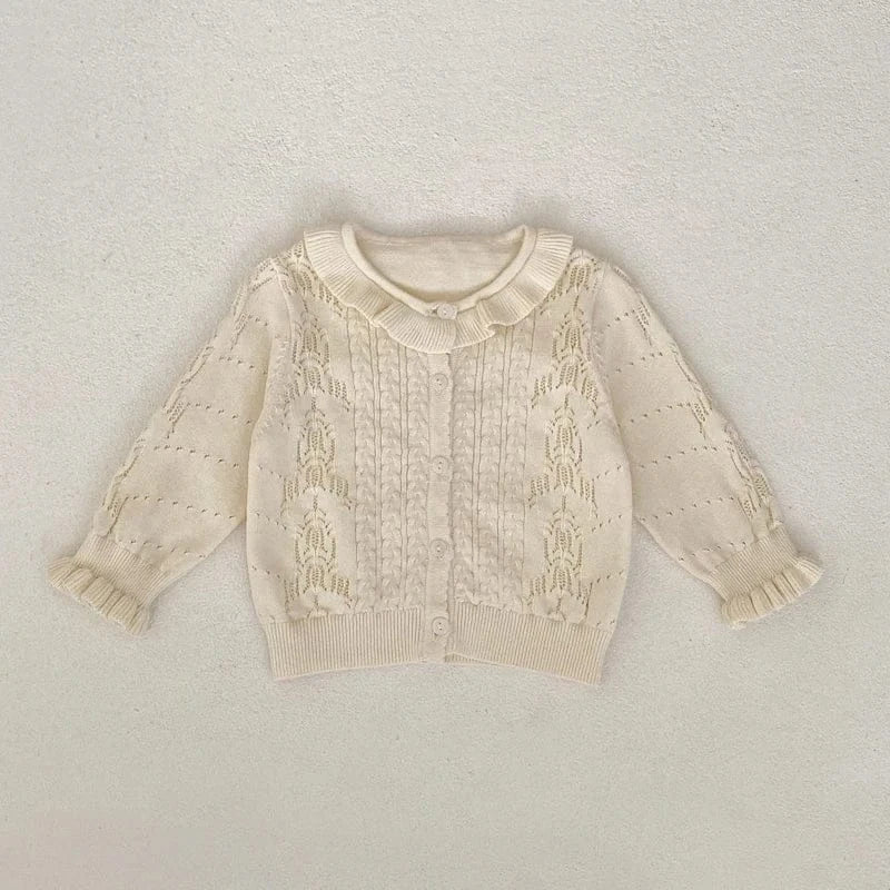 カーディガン・パーカー Apricot / 3-6M 66cm ベビーカーディガン フリル襟ニットジャケットトップス アプリコット【mh0007039】