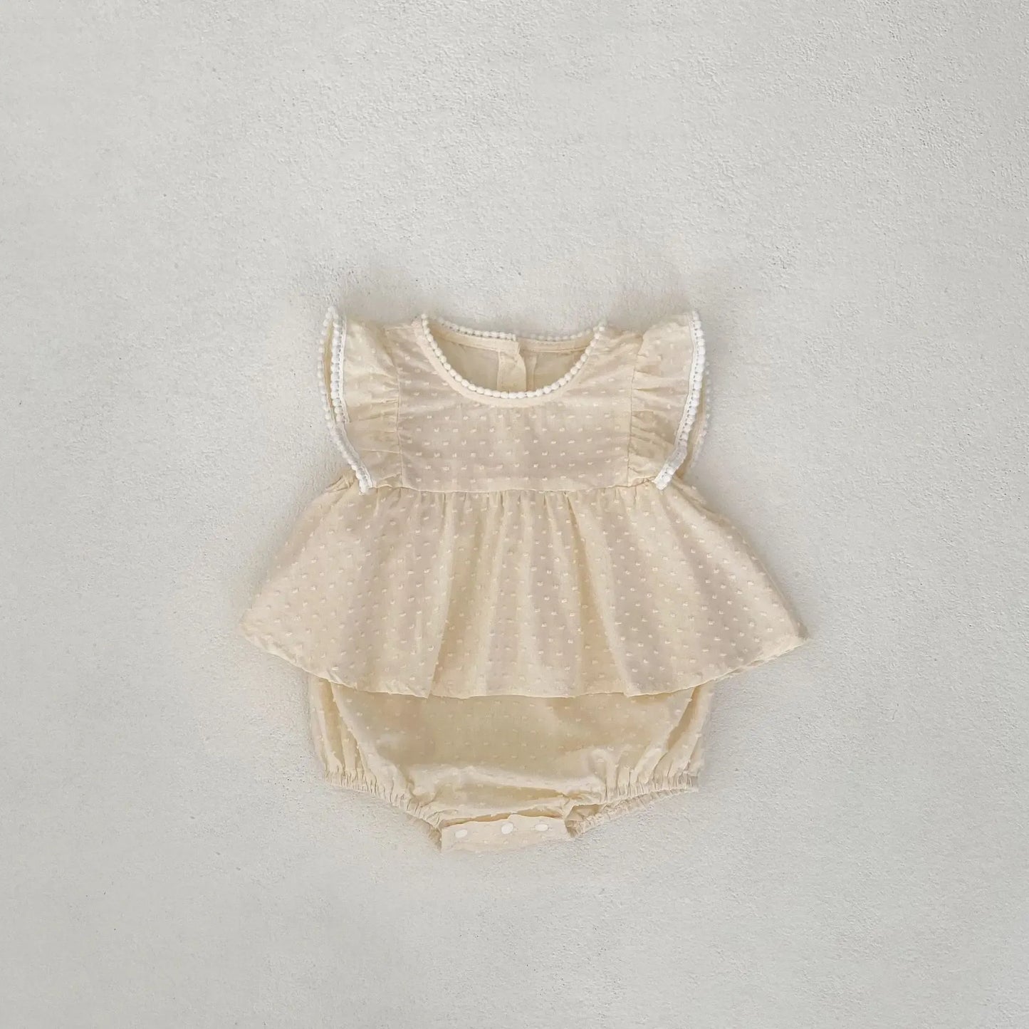 半袖ロンパース Apricot / 66cm 0-6m ベビーロンパース 半袖ボディスーツ ペプラムフリルスカート アプリコット【mh0004507】