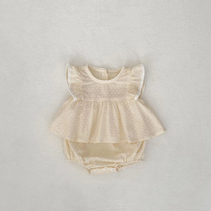 半袖ロンパース Apricot / 66cm 0-6m ベビーロンパース 半袖ボディスーツ ペプラムフリルスカート アプリコット【mh0004507】