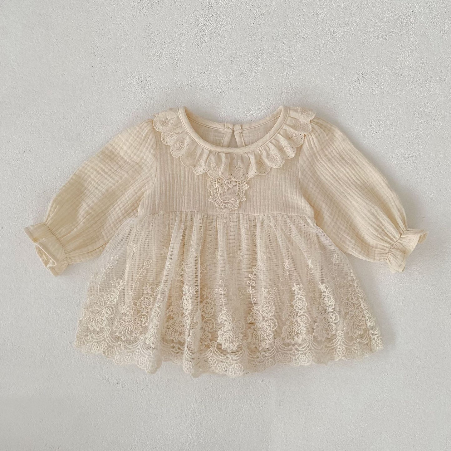 長袖ワンピース Apricot / 66cm Lace Mesh Dress Romper レース メッシュ ドレスロンパース【mh0012182】