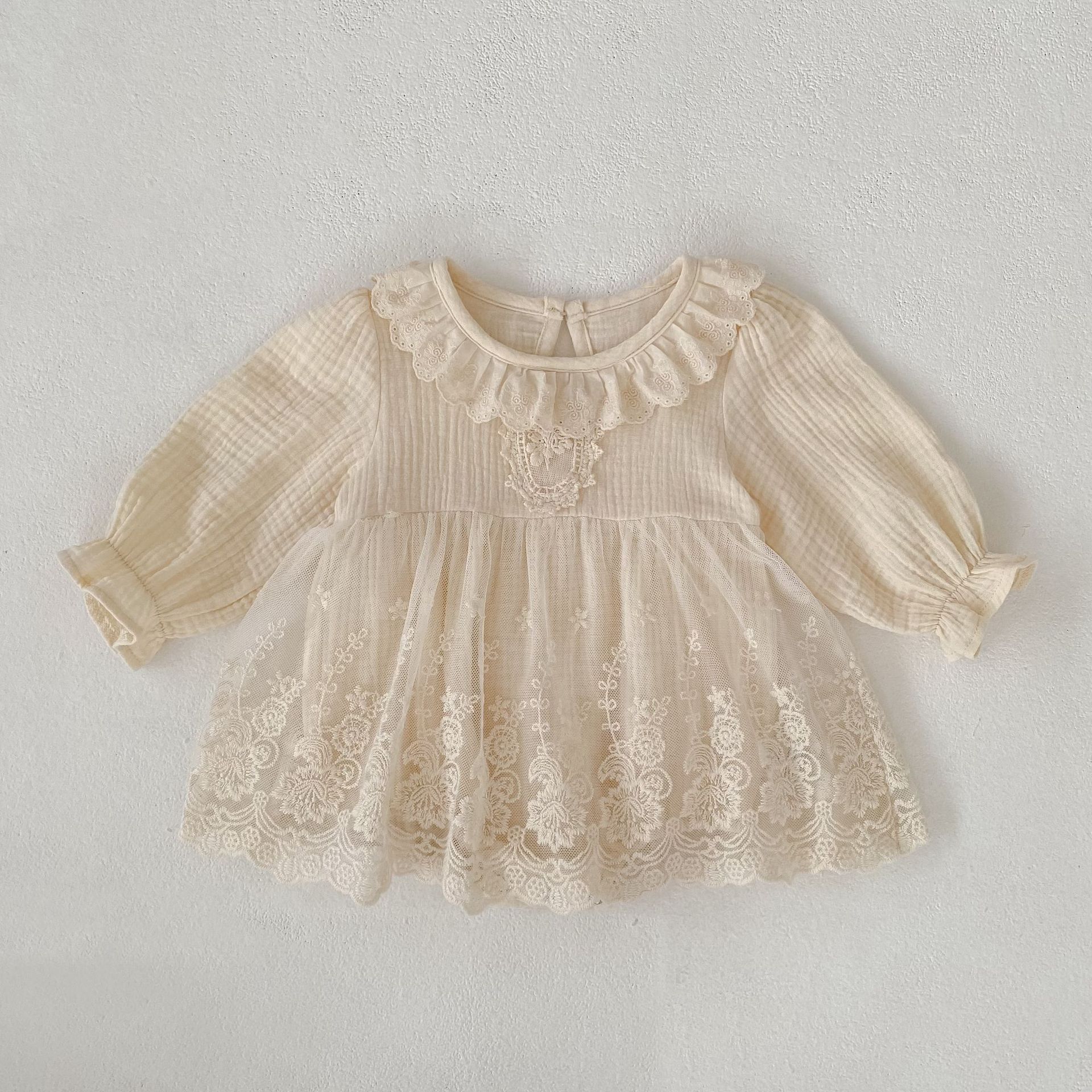 長袖ワンピース Apricot / 66cm Lace Mesh Dress Romper レース メッシュ ドレスロンパース【mh0012182】