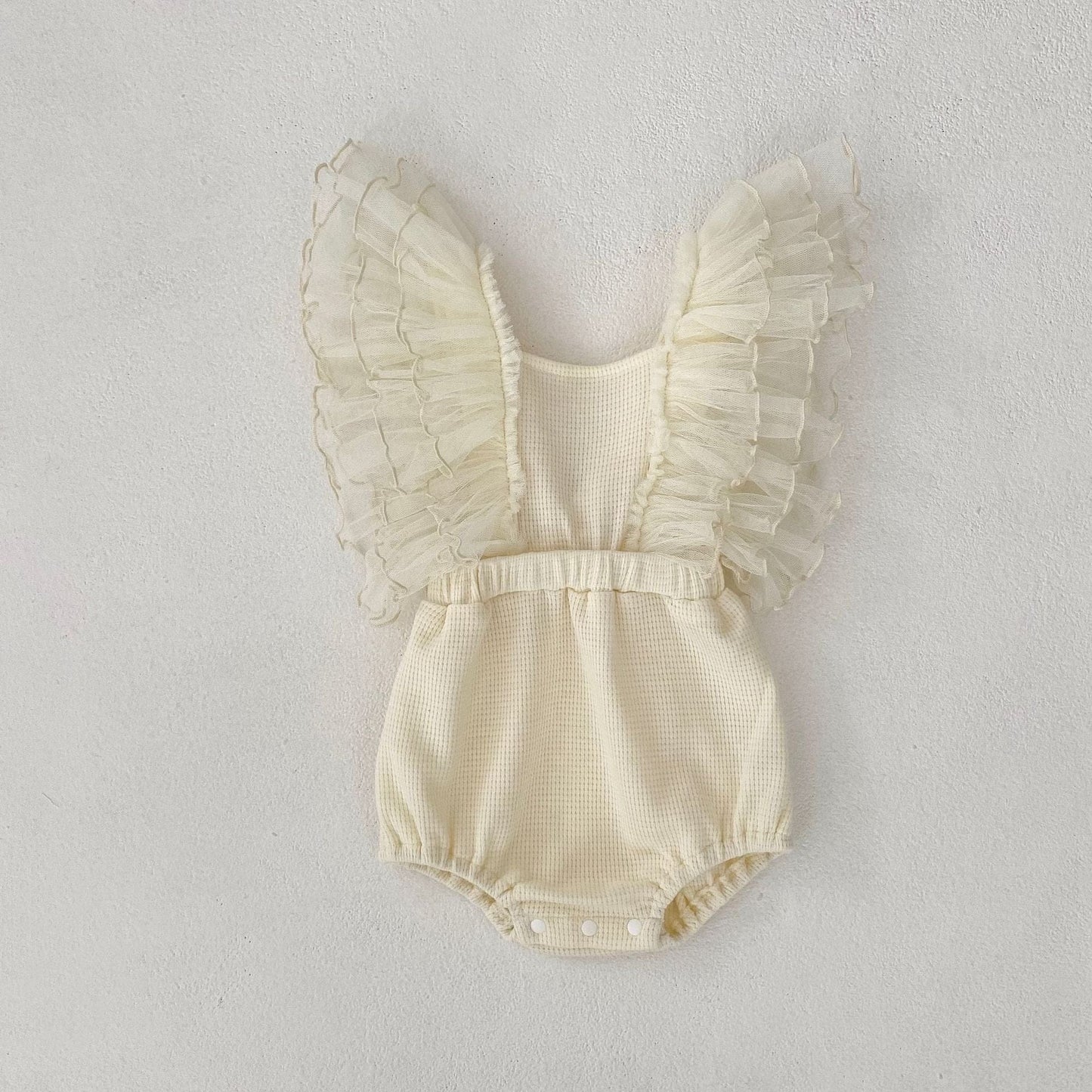 ノースリーブロンパース Apricot / 66cm バタフライフリルバッククロスロンパース【mh0010174】