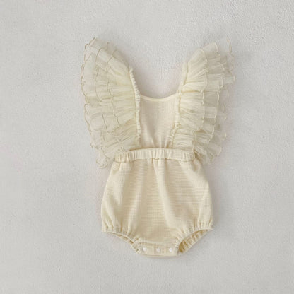 ノースリーブロンパース Apricot / 66cm バタフライフリルバッククロスロンパース【mh0010174】