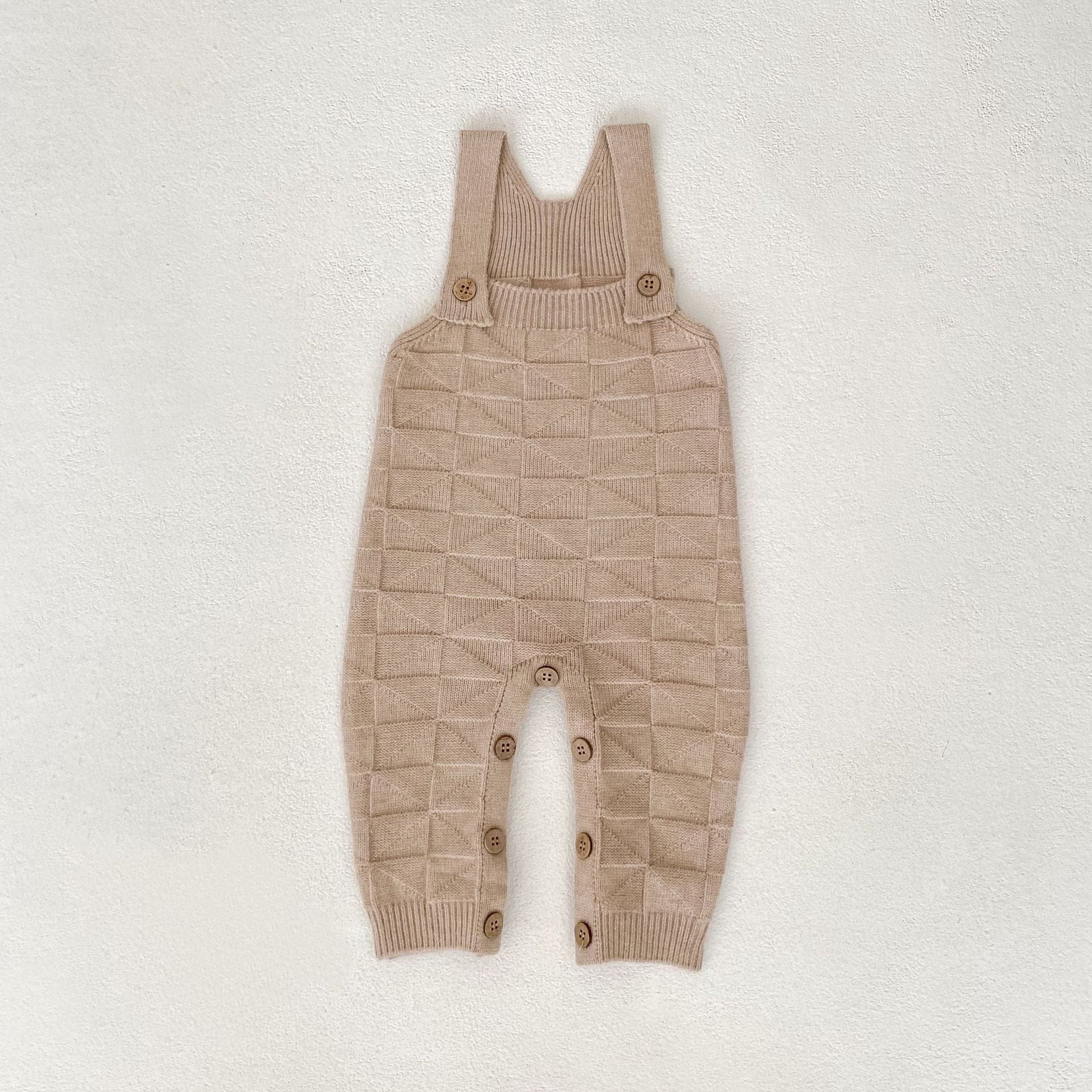 サロペットパンツ・サスペンダーパンツ Apricot / 66cm 柄編みニットサロペットロンパース【mh0010847】