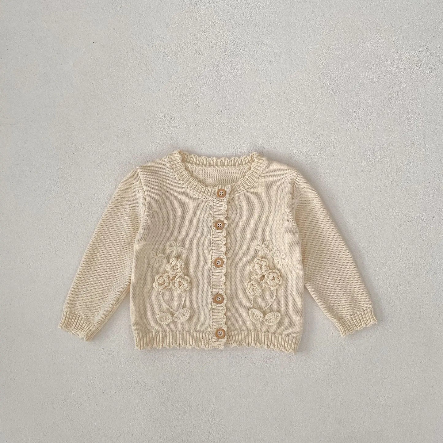 カーディガン・パーカー apricot / 6M  66CM ベビーカーディガン フラワー花柄刺繍ニットジャケット【mh-0008742】