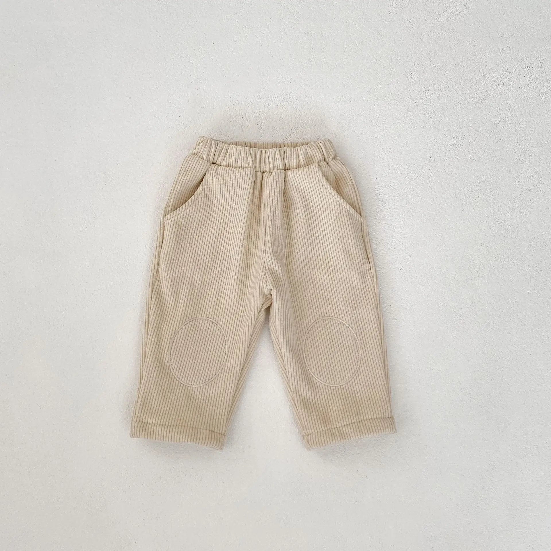 ロングパンツ・スウェットパンツ Apricot / 6M  66CM ベビーパンツ コーデュロイ膝パッチ裏フリースロングパンツ【mh0008501】