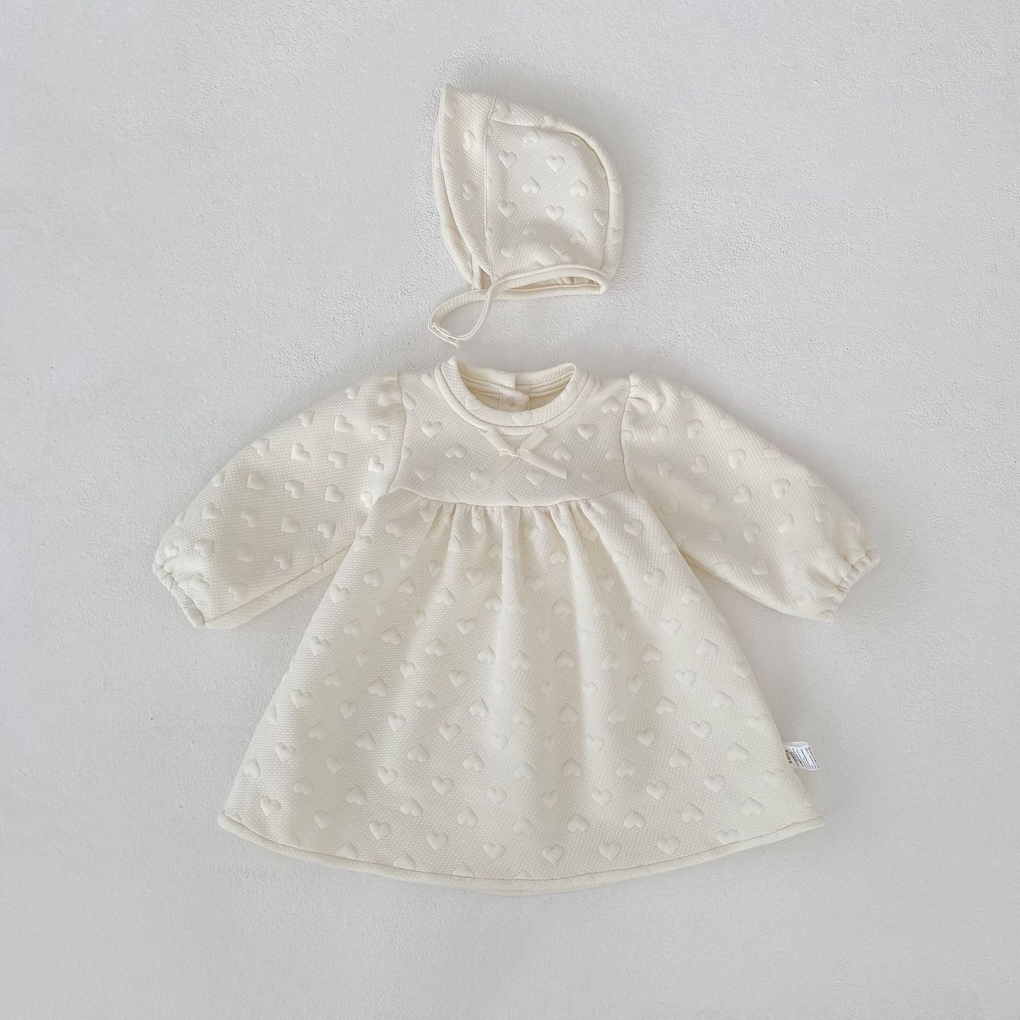 長袖ワンピース Apricot / 73cm Embossed Heart Jacquard Dress エンボスハート ジャガード ワンピース【mh0012175】
