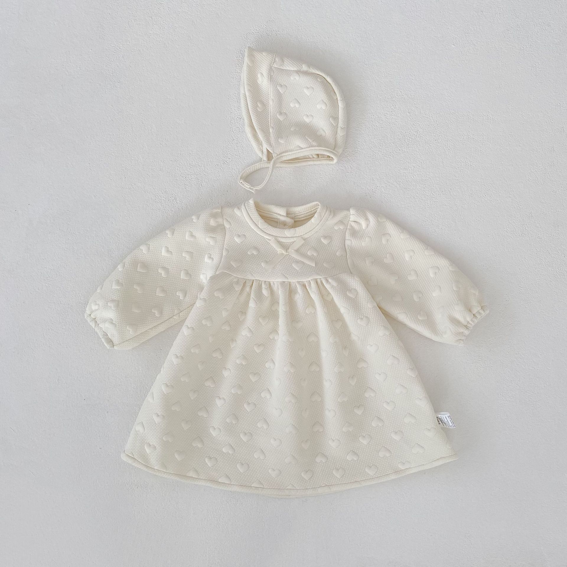 長袖ワンピース Apricot / 73cm Embossed Heart Jacquard Dress エンボスハート ジャガード ワンピース【mh0012175】