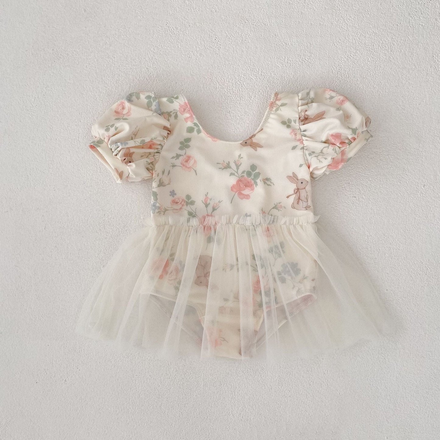 ベビー用水着 Apricot / 80cm ベビー水着 フラワープリントチュチュスカートドッキング半袖ワンピーススイムウェア 【mh0010148】