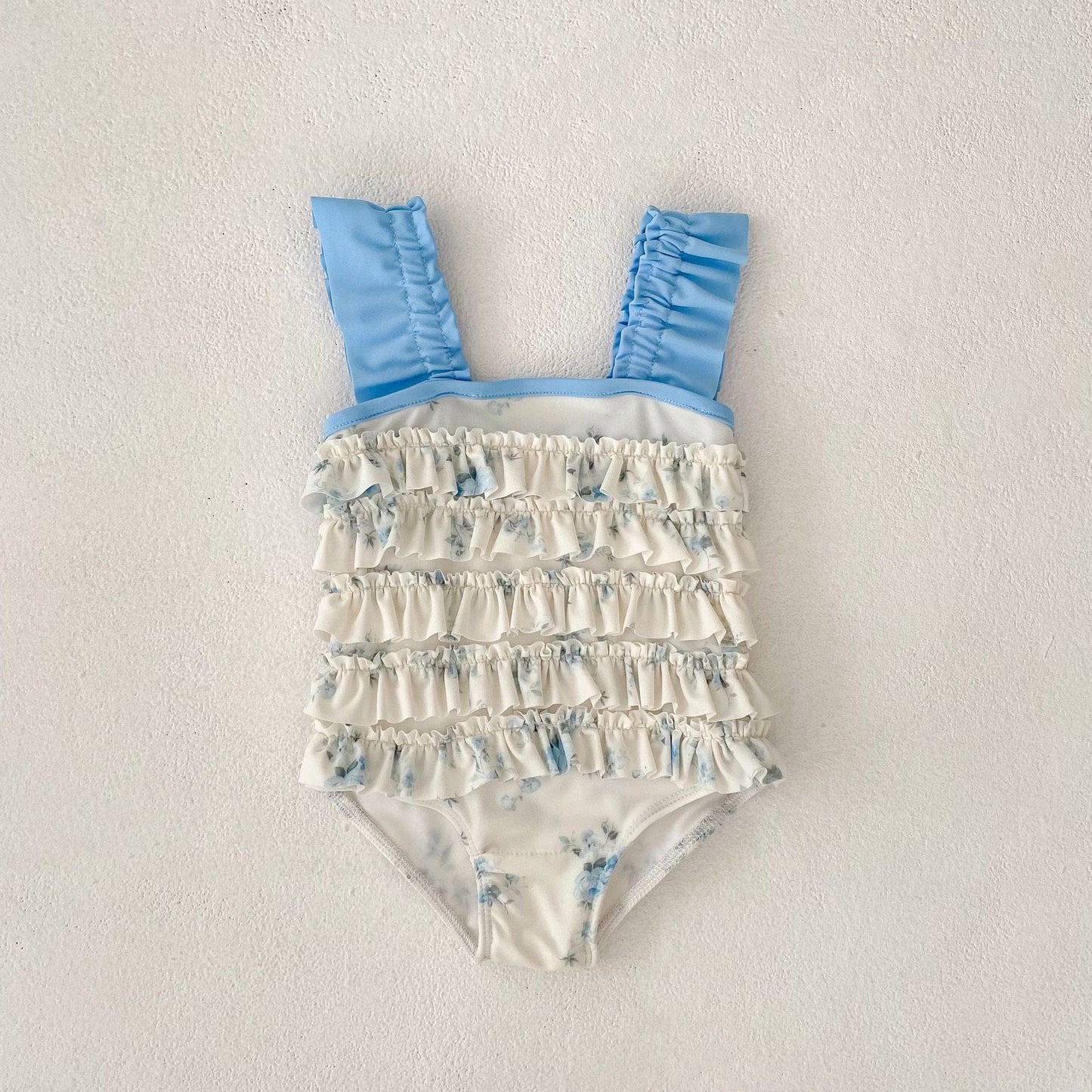 ベビー用水着 Apricot / 80cm ベビー水着 フラワープリントラッフルフリルノースリーブワンピーススイムウェア【mh0010149】