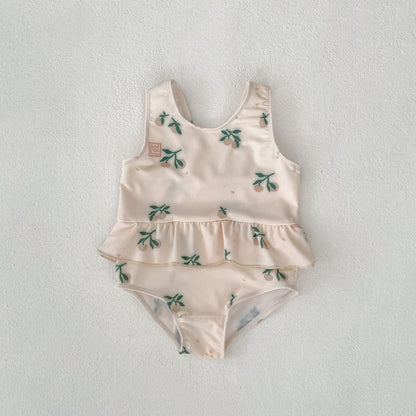 ベビー用水着 Apricot / 80cm ベビー水着 フラワープリントフリルノースリーブワンピーススイムウェア【mh0010150】