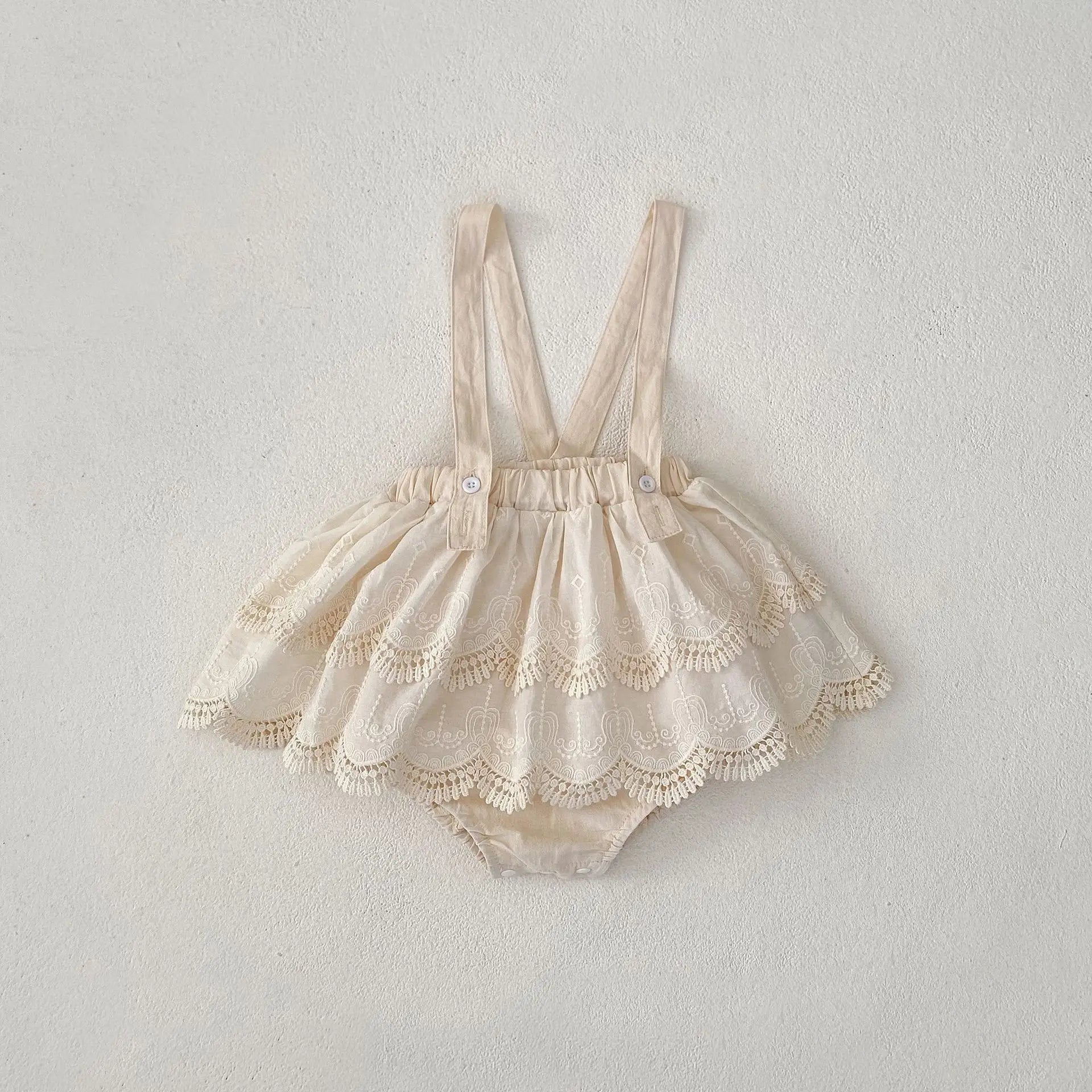 長袖セットアップ apricot skirt / 73cm 6-9M ベビートップス/パンツ 水玉ドット/無地スクエア襟長袖Tシャツ/サスペンダーレーススカートブルマパンツ【mh0007334】