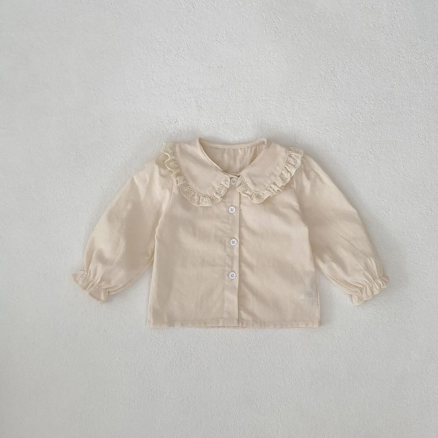 長袖セットアップ apricot top / 73cm 6-9M ベビートップス/パンツ フリル襟長袖シャツブラウス/ウエストフリルリボンフラワープリントロングバルーンパンツ【mh0007451】