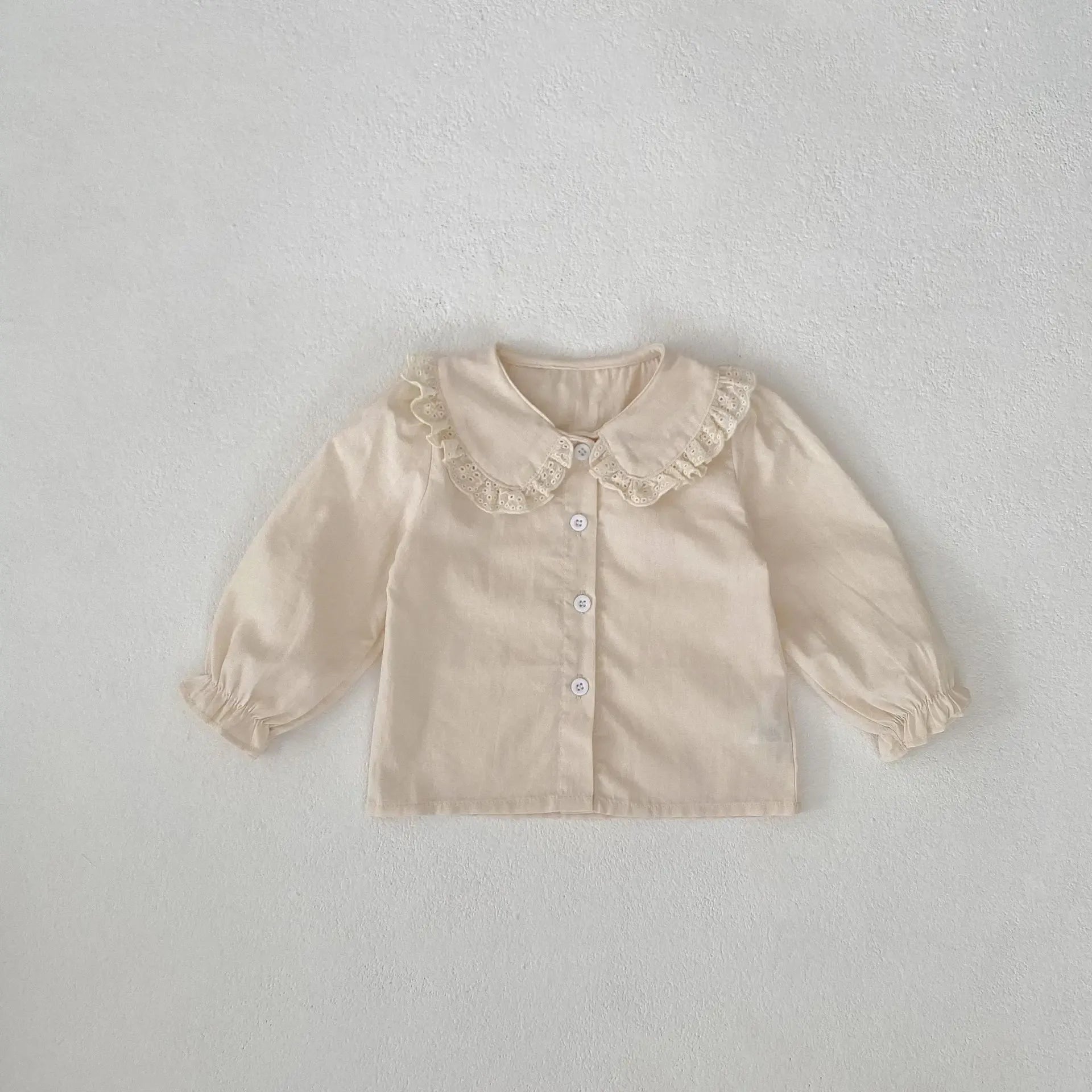 長袖セットアップ apricot top / 73cm 6-9M ベビートップス/パンツ フリル襟長袖シャツブラウス/ウエストフリルリボンフラワープリントロングバルーンパンツ【mh0007451】