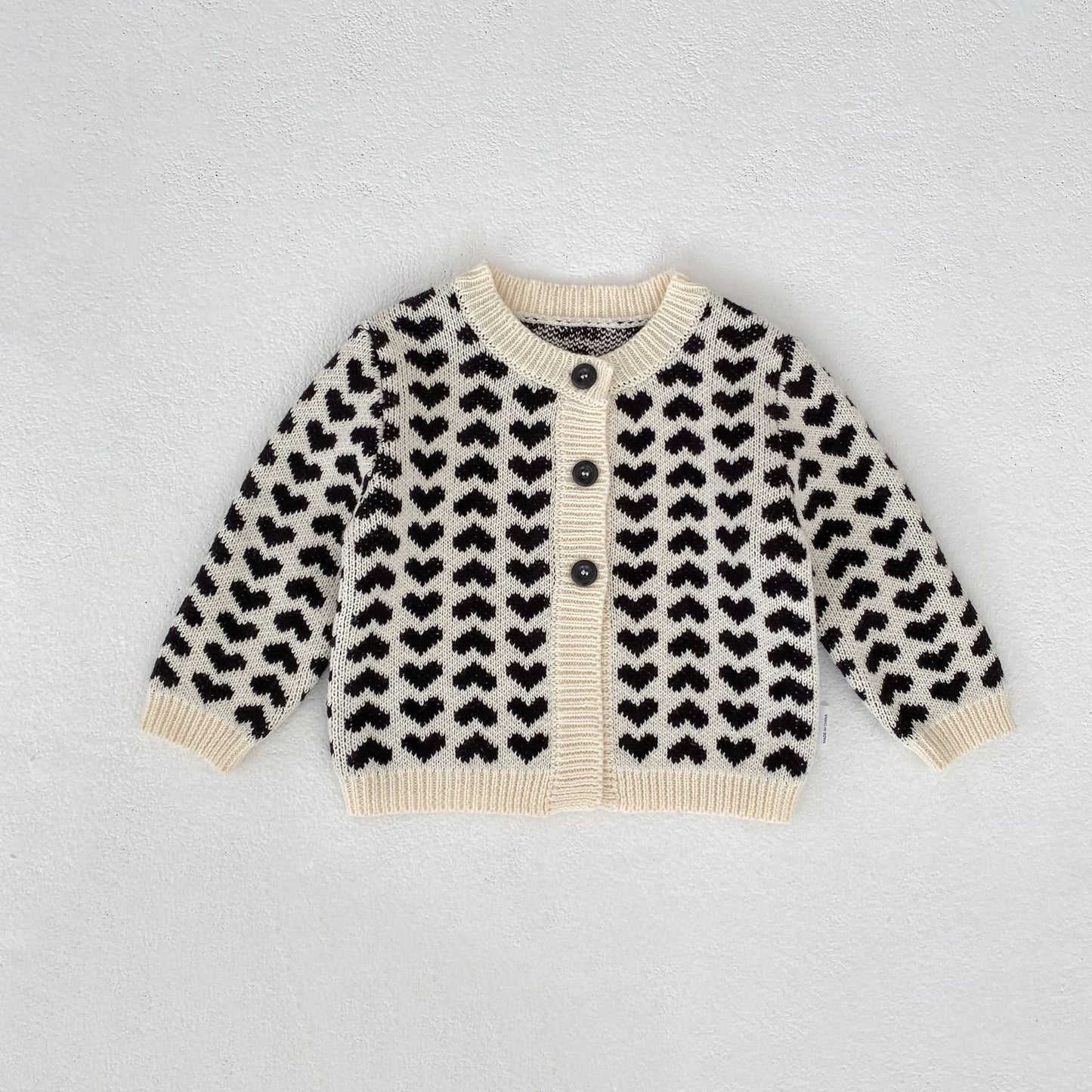 カーディガン・パーカー Apricot White / 66cm Heart Jacquard Knitted Cardigan ハート ジャガード ニット カーディガン【mh0012167】