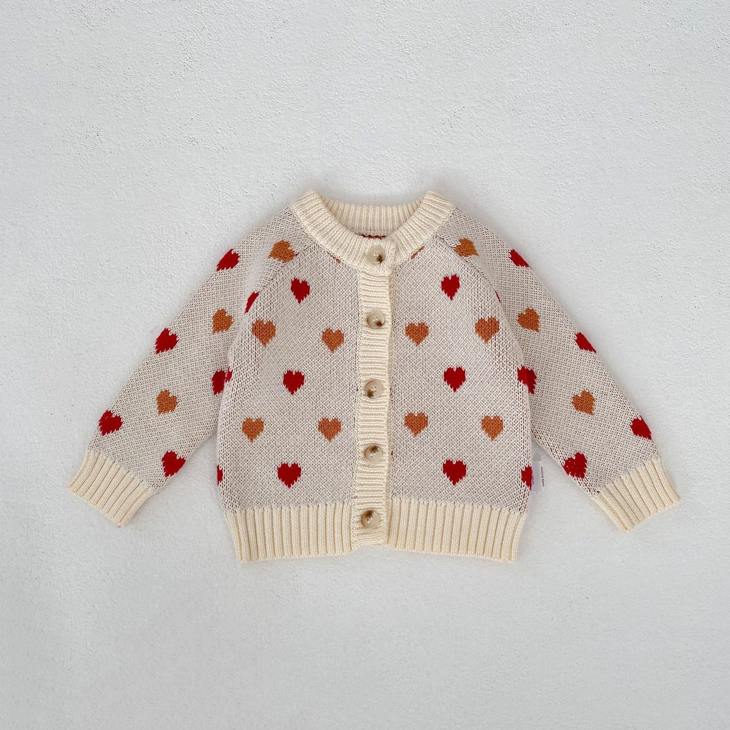 カーディガン・パーカー Apricot White / 66cm Heart Pattern Knitted Cardigan ハート柄 ニット カーディガン【mh0012173】