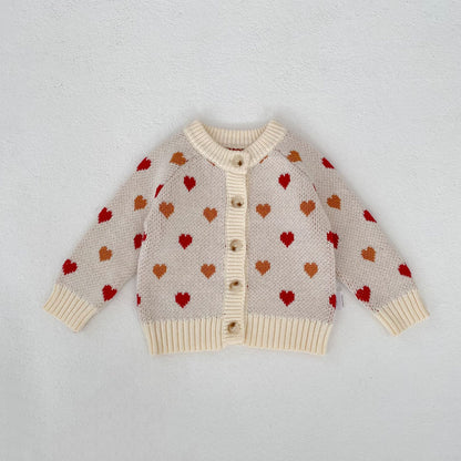カーディガン・パーカー Apricot White / 66cm Heart Pattern Knitted Cardigan ハート柄 ニット カーディガン【mh0012173】