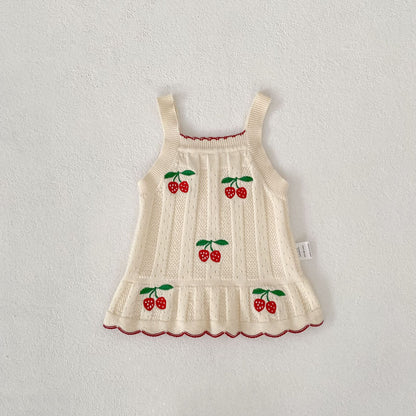タンクトップ・キャミソール・ノースリーブトップス Apricot White / 66cm Strawberry Knit Suspender Top ストロベリー 刺繍 ニット トップス【mh0012178】