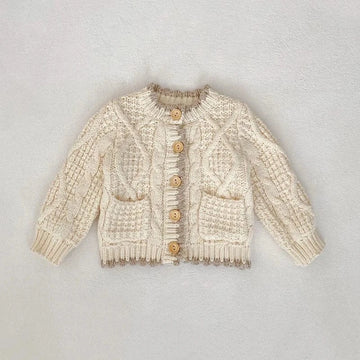 カーディガン・パーカー Beige / 3-6M 66cm ベビーカーディガン ケーブル編みざっくりニットジャケット ベージュ【mh0006996】