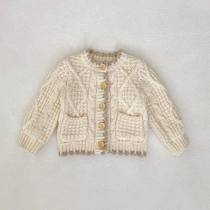 カーディガン・パーカー Beige / 3-6M 66cm ベビーカーディガン ケーブル編みざっくりニットジャケット ベージュ【mh0006996】