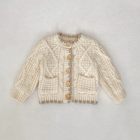 カーディガン・パーカー Beige / 3-6M 66cm ベビーカーディガン ケーブル編みざっくりニットジャケット ベージュ【mh0006996】